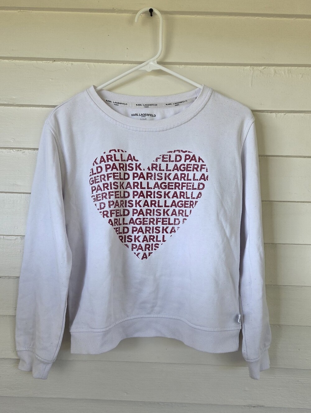 Karl Lagerfeld White Sweatshirt with Red Heart Logo Size S